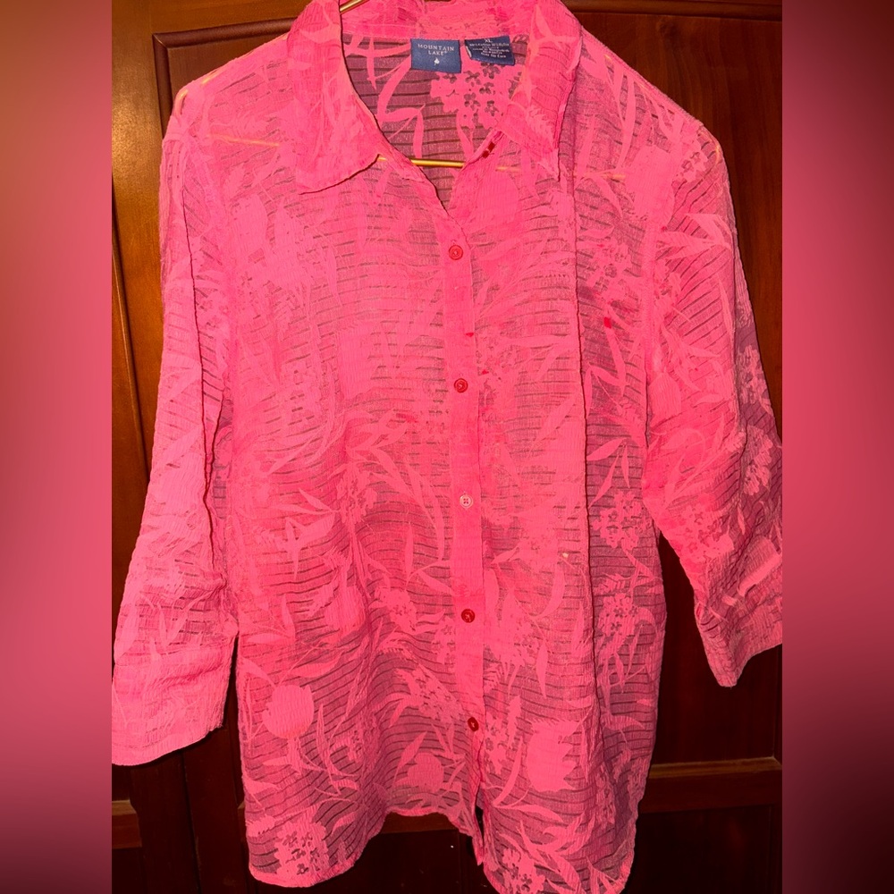 Mountain Lake Pink Relaxed Button Down Shirt #1297